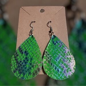 Wooden Cut Out Green Pattern Earrings